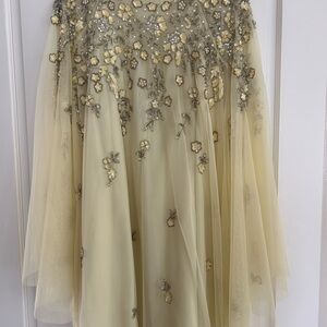Cream Embellished Tiered Strapless Gown for Prom